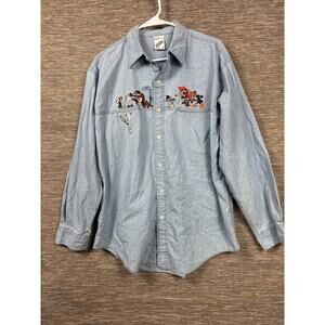 Warner Bros Studio Store Shirt Mens Medium Blue Looney Tunes Embroidered Vintage